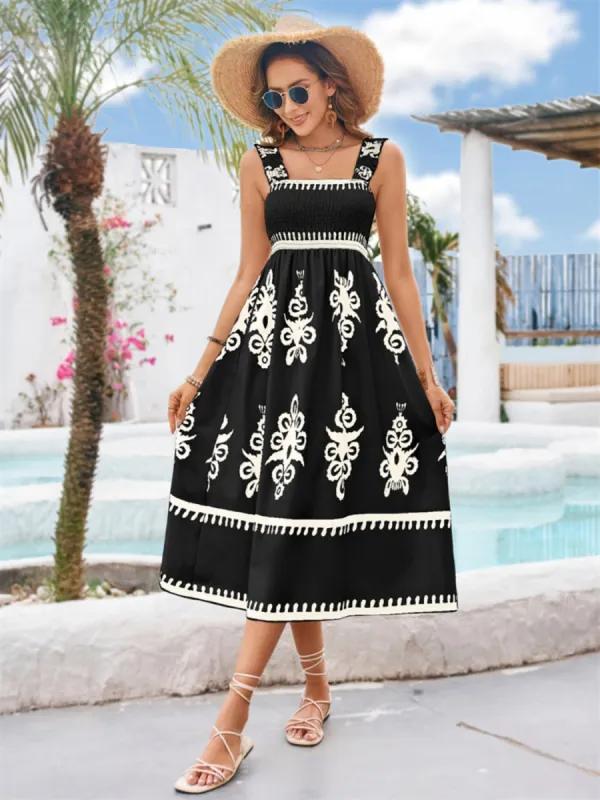 Printed Square Neck Wide Strap Midi Dress sold by Charming Charlie