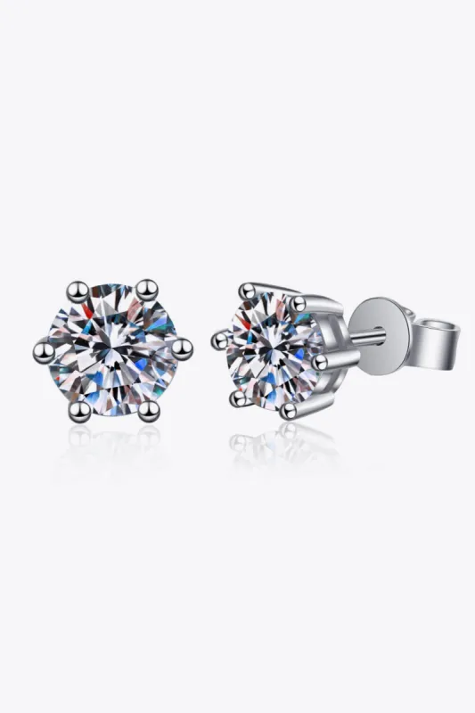 925 Sterling Silver 6-Prong 2 Carat Moissanite Stud Earrings sold by Charming Charlie