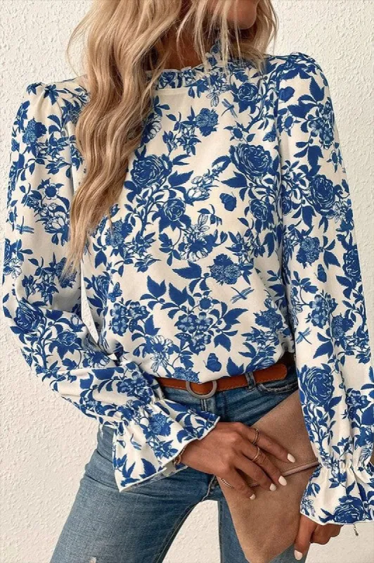 Women Floral Print Flounce Sleeve Keyhole Blouse sold by Charming Charlie