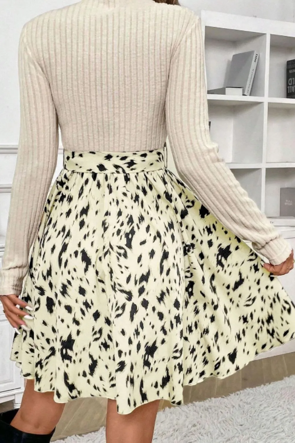 Printed Tie Waist Mock Neck Long Sleeve Dress sold by Charming Charlie product image thumbnail 3