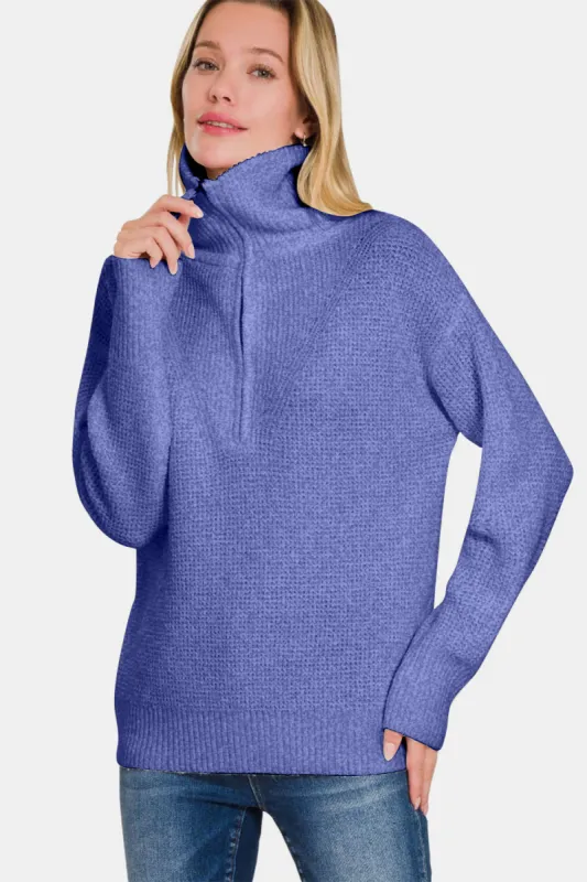 Zenana Half Zip Long Sleeve Sweater sold by Charming Charlie