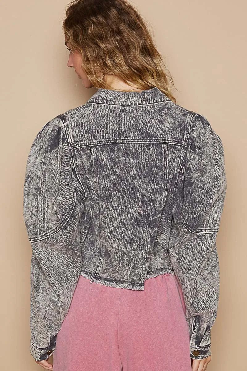 POL Raw Hem Button Up Cropped Denim Jacket sold by Charming Charlie product image thumbnail 2