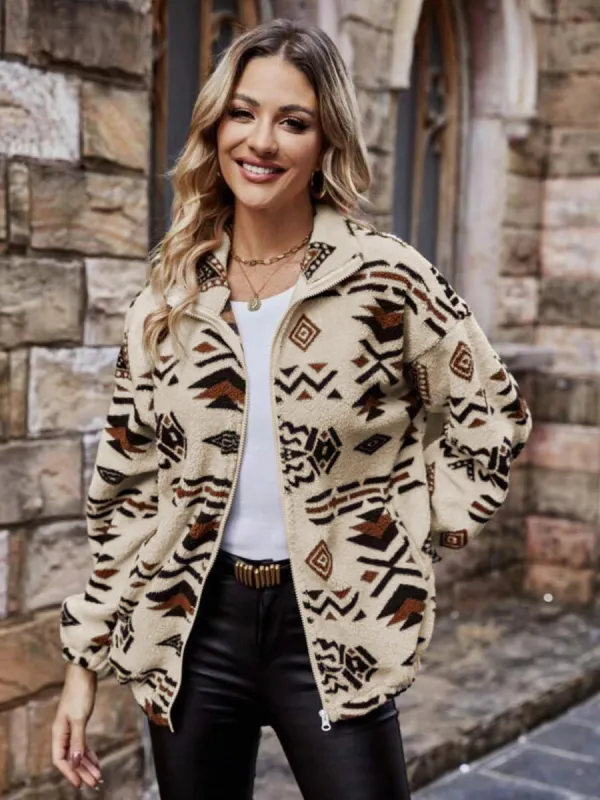Geometric Zip Up Long Sleeve Outerwear sold by Charming Charlie
