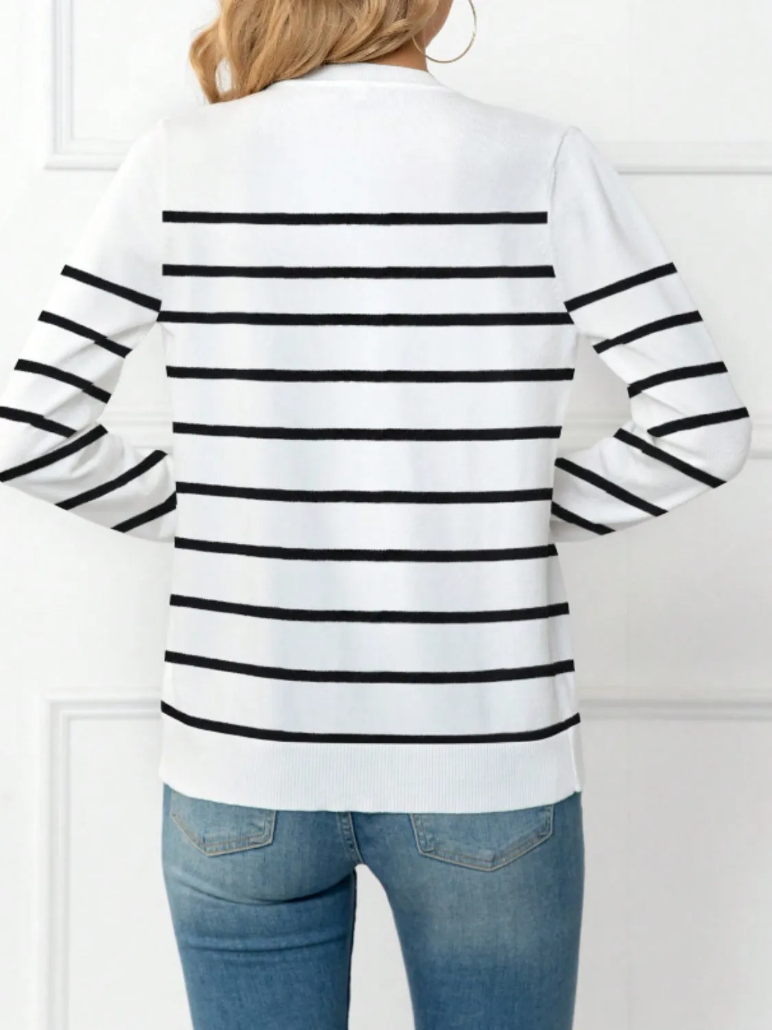 Striped Round Neck Button Up Cardigan sold by Charming Charlie product image thumbnail 2