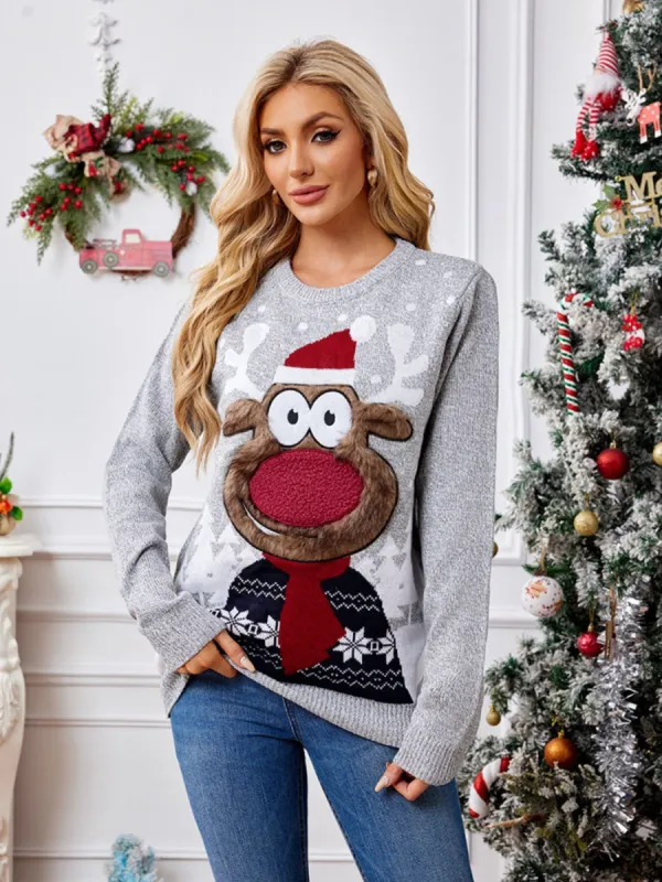 Reindeer Round Neck Long Sleeve Sweater sold by Charming Charlie
