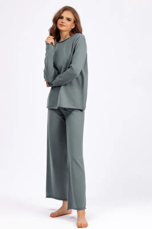 Basic Bae Rolled Round Neck Top and Pants Sweater Set made by Charming Charlie