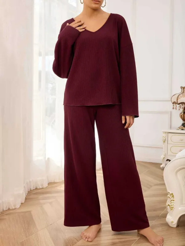 V-Neck Long Sleeve Top and Wide Leg Pants Set sold by Charming Charlie