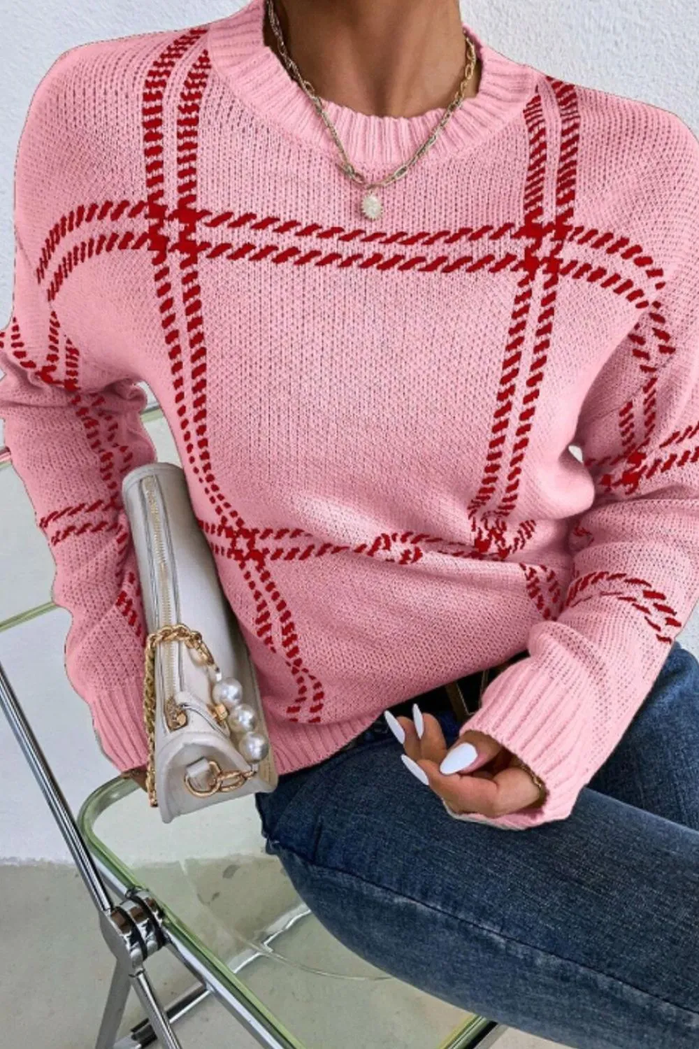 Contrast Round Neck Long Sleeve Sweater sold by Charming Charlie product image thumbnail 3