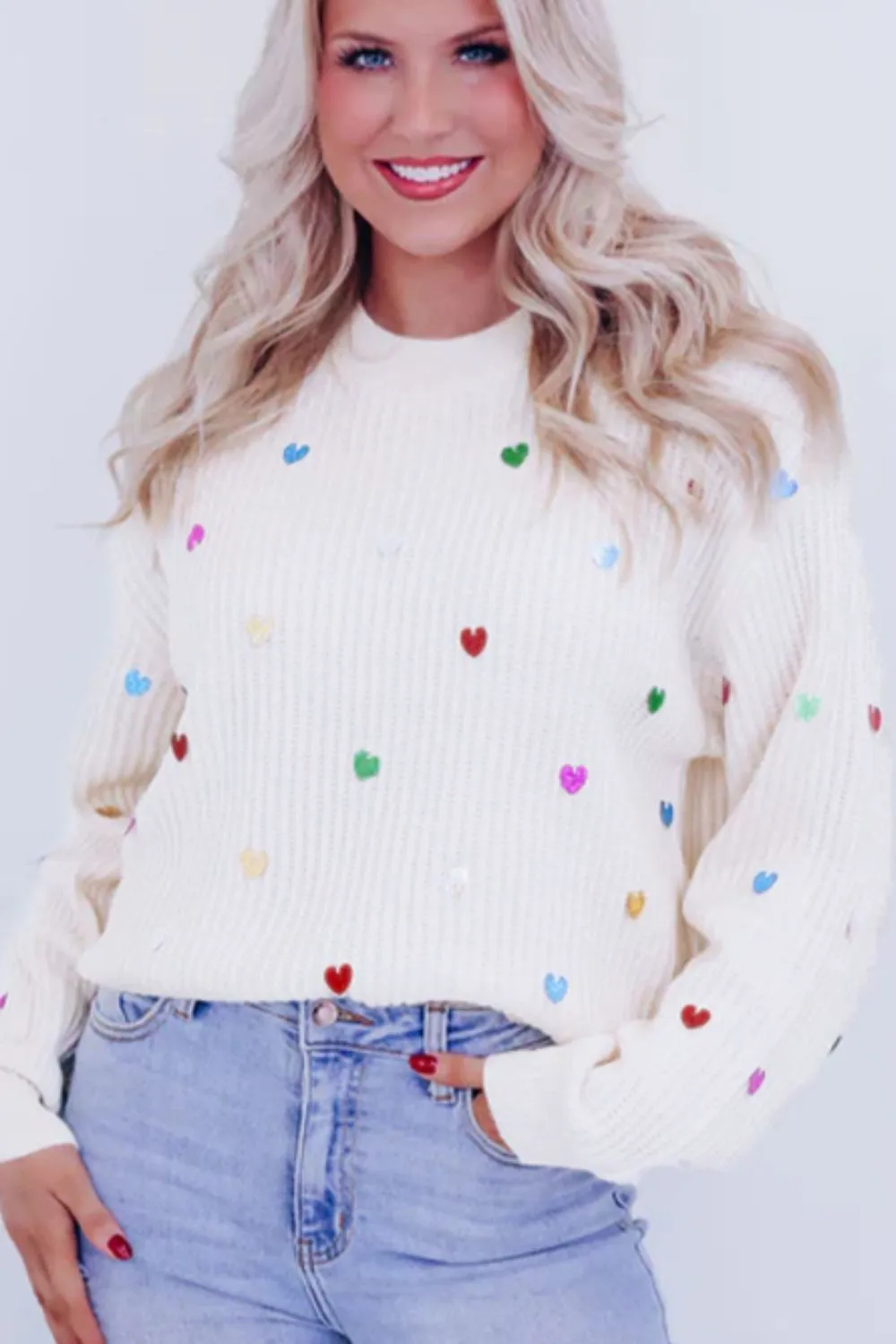 Heart Sequin Round Neck Long Sleeve Sweater sold by Charming Charlie product image thumbnail 3