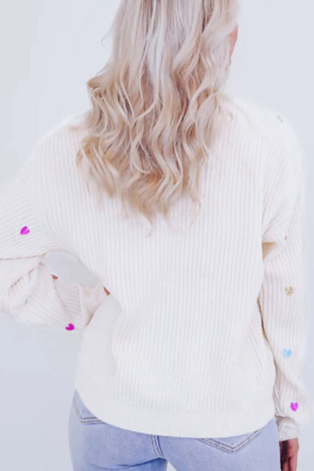 Heart Sequin Round Neck Long Sleeve Sweater sold by Charming Charlie product image thumbnail 4