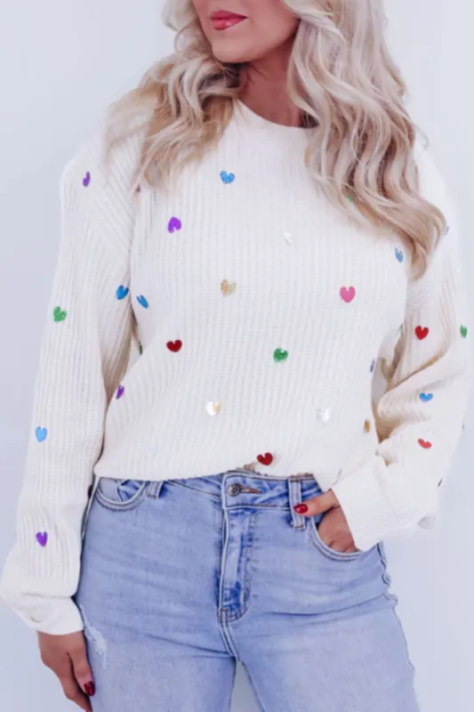 Heart Sequin Round Neck Long Sleeve Sweater sold by Charming Charlie