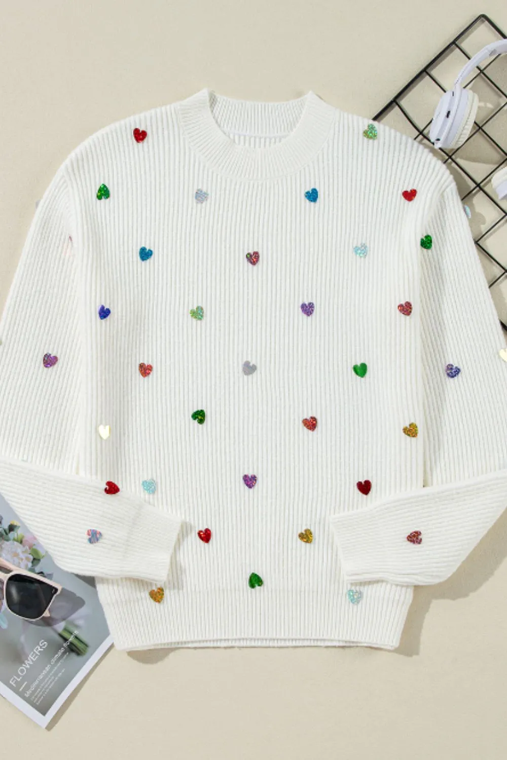 Heart Sequin Round Neck Long Sleeve Sweater sold by Charming Charlie product image thumbnail 5