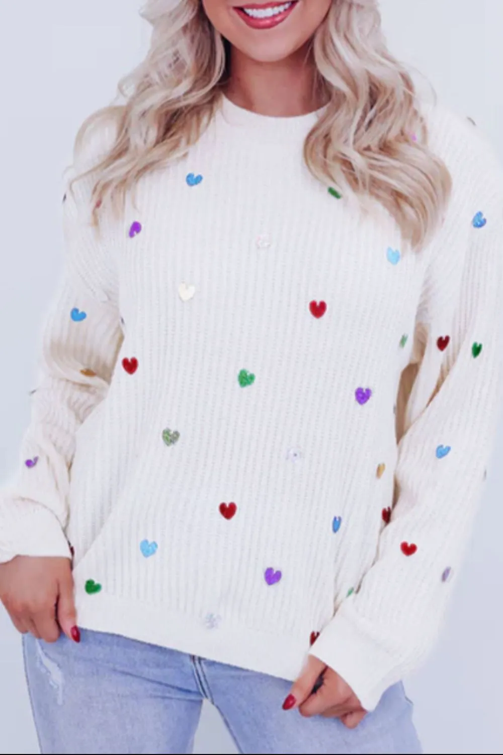 Heart Sequin Round Neck Long Sleeve Sweater sold by Charming Charlie product image thumbnail 2