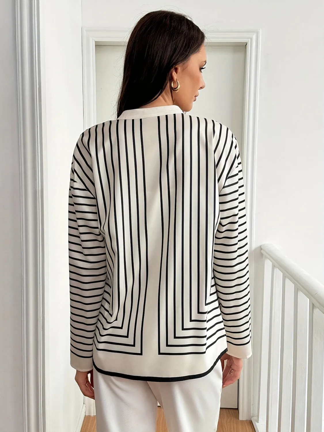 Striped Mock Neck Long Sleeve Shirt sold by Charming Charlie product image thumbnail 2