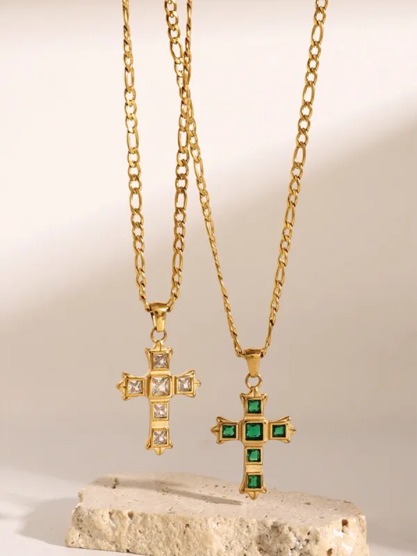 Stainless Steel Zircon Cross Pendant Necklace sold by Charming Charlie