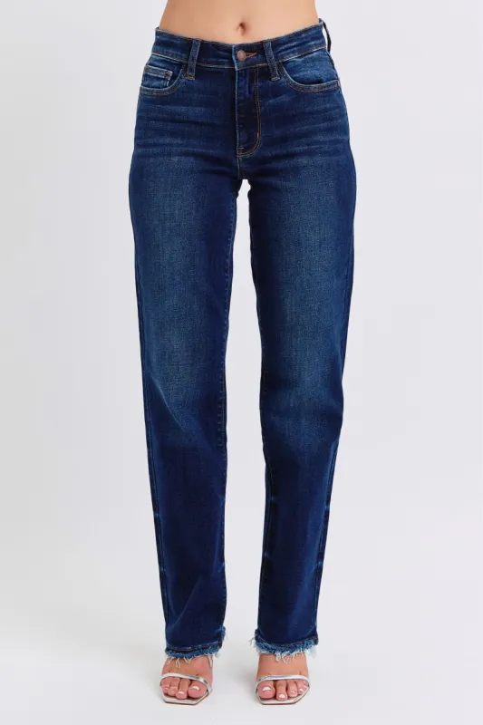 Judy Blue Full Size Raw Hem Straight Leg Jeans sold by Charming Charlie
