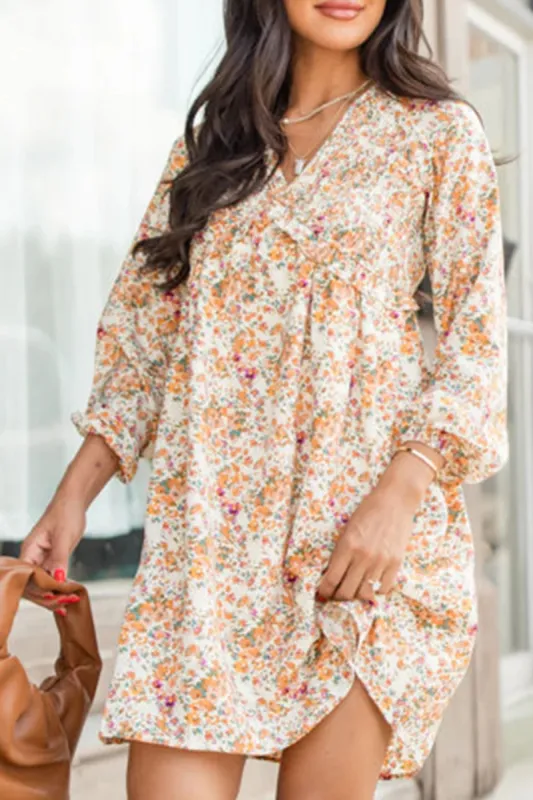 Printed V-Neck Balloon Sleeve Mini Dress sold by Charming Charlie