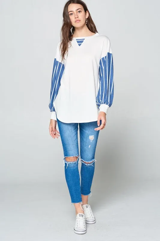 Super Lady Full Size French Terry Striped Long Sleeve Top sold by Charming Charlie product image thumbnail 4