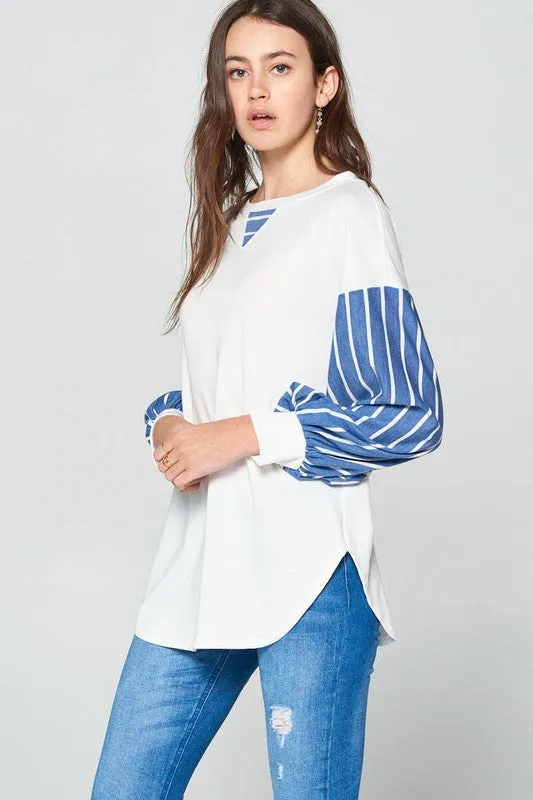 Super Lady Full Size French Terry Striped Long Sleeve Top sold by Charming Charlie product image thumbnail 3