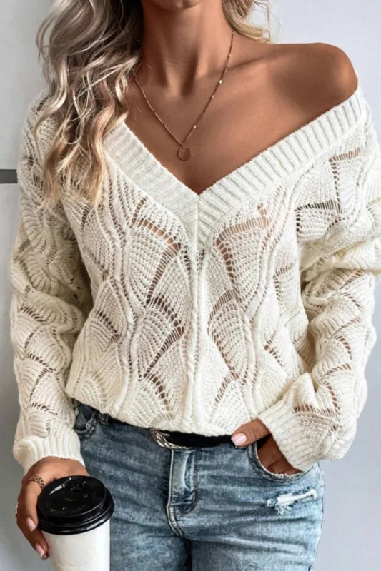 Openwork V-Neck Long Sleeve Sweater sold by Charming Charlie
