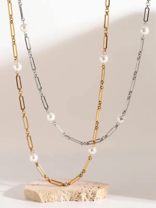 Stainless Steel Pearl Chain Necklace sold by Charming Charlie