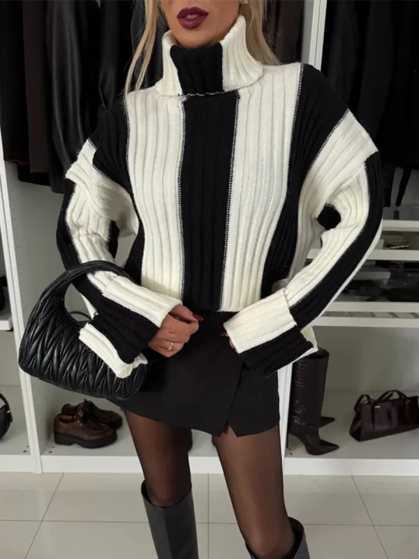 Striped Turtleneck Dropped Shoulder Sweater sold by Charming Charlie
