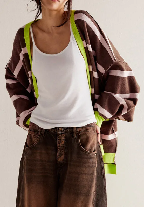 Contrast Stripes Button Down Long Sleeve Cardigan sold by Charming Charlie