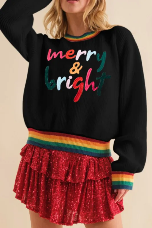 MERRY & BRIGHT Ribbed Round Neck Sweater sold by Charming Charlie