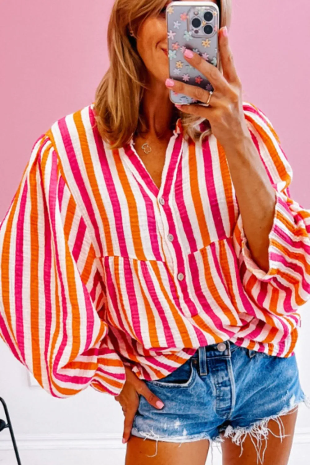 Striped Notched Flounce Sleeve Blouse sold by Charming Charlie product image thumbnail 3