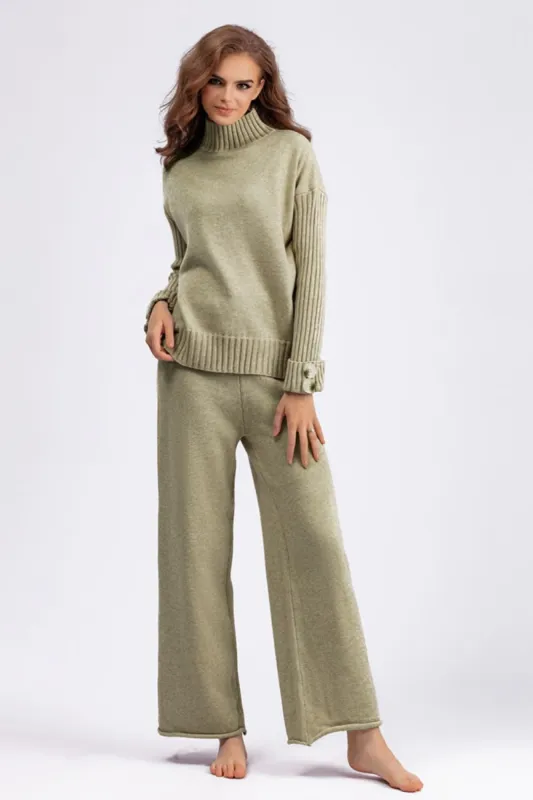 Basic Bae High- Low Turtleneck Long Sleeve Top and Pants Sweater Set made by Charming Charlie