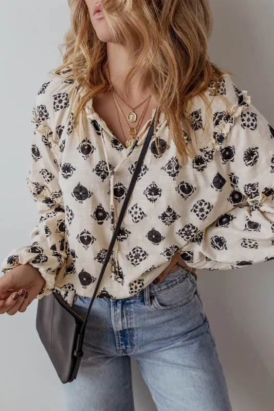 Printed Tie Neck Long Sleeve Blouse sold by Charming Charlie