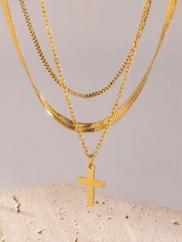 18K Gold-Plated Three-Layered Cross Necklace sold by Charming Charlie