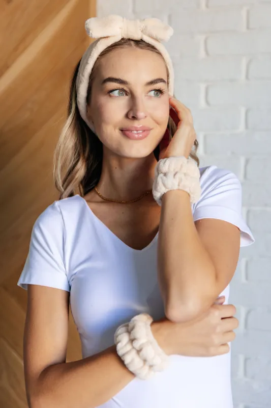Effortless Days Stretchy Headband & Wristband Set in Cream sold by Charming Charlie