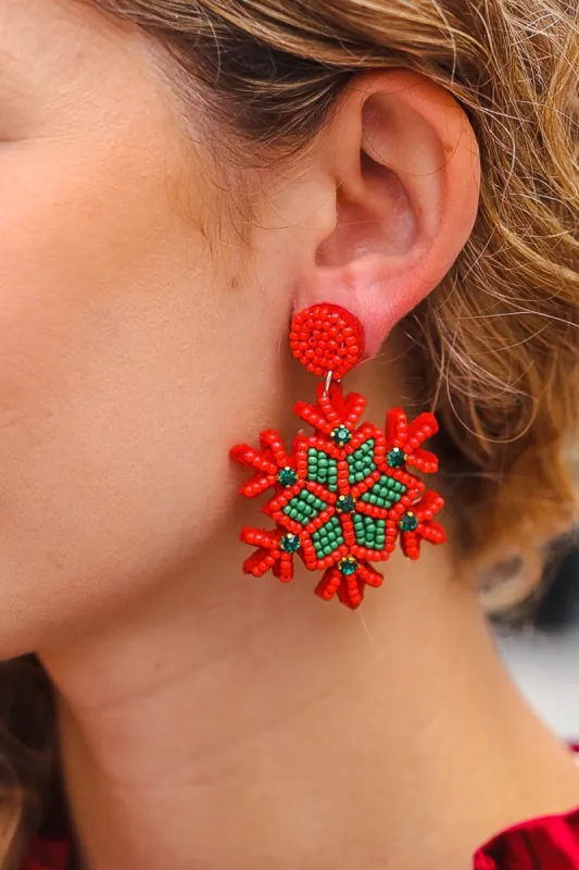 Red & Green Snowflake Beaded & Rhinestone Dangle Earrings sold by Charming Charlie