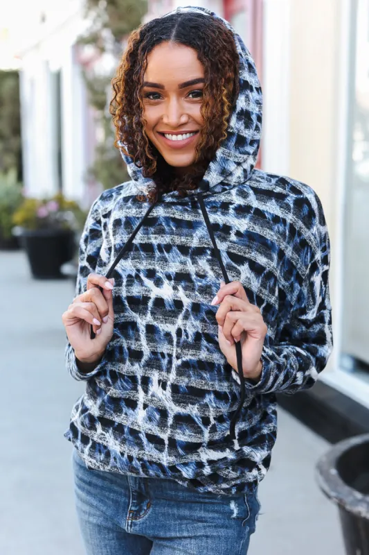 Casual Chic Blue & Black Animal Print Stripe Hoodie sold by Charming Charlie