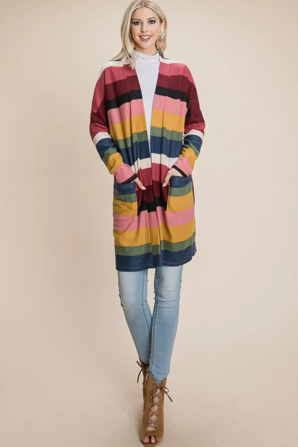 BOMBOM Color Block Striped Open Front Cardigan sold by Charming Charlie product image thumbnail 4