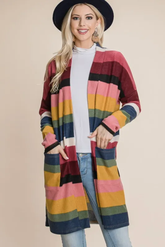 BOMBOM Color Block Striped Open Front Cardigan sold by Charming Charlie