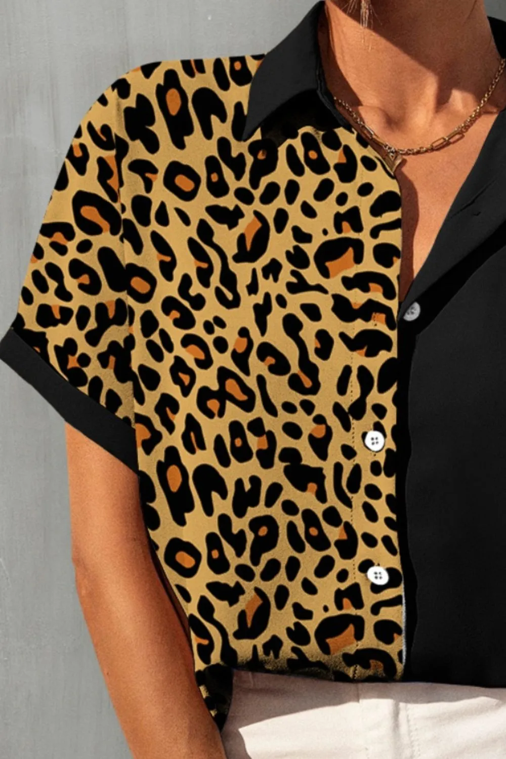 Leopard Button Up Short Sleeve Shirt sold by Charming Charlie product image thumbnail 3