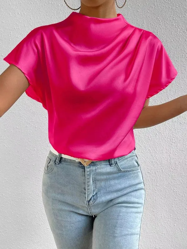 Mock neck satin blouse sold by Charming Charlie product image thumbnail 3
