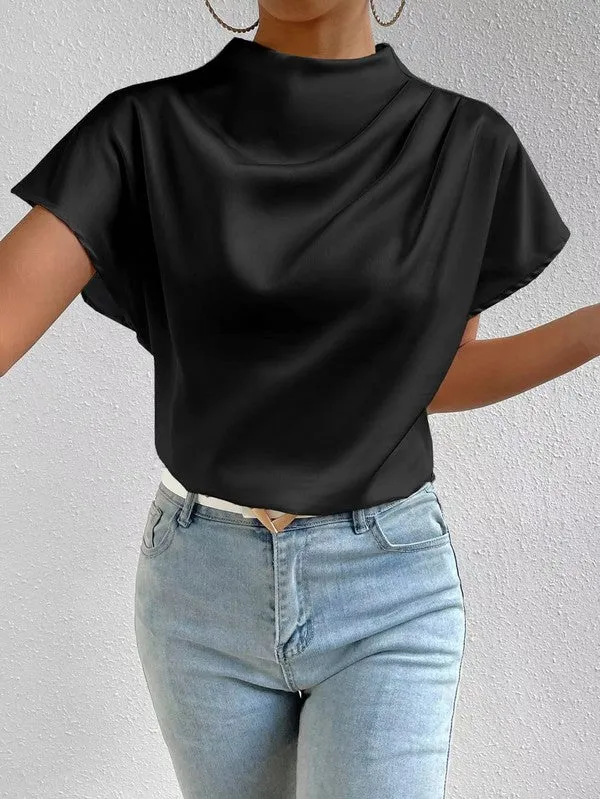 Mock neck satin blouse sold by Charming Charlie product image thumbnail 4