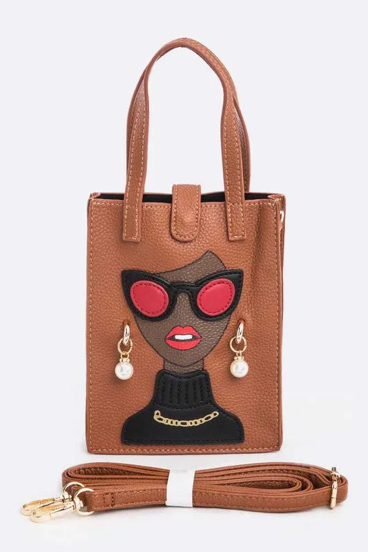 Lady In Glasses Top Handle Convertible Swing Bag sold by Charming Charlie product image thumbnail 4