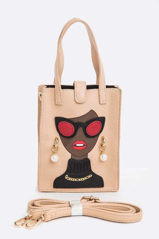 Lady In Glasses Top Handle Convertible Swing Bag sold by Charming Charlie product image thumbnail 2