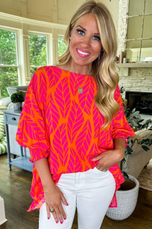Women Leaf Print Smocked Puff Sleeve Blouse sold by Charming Charlie