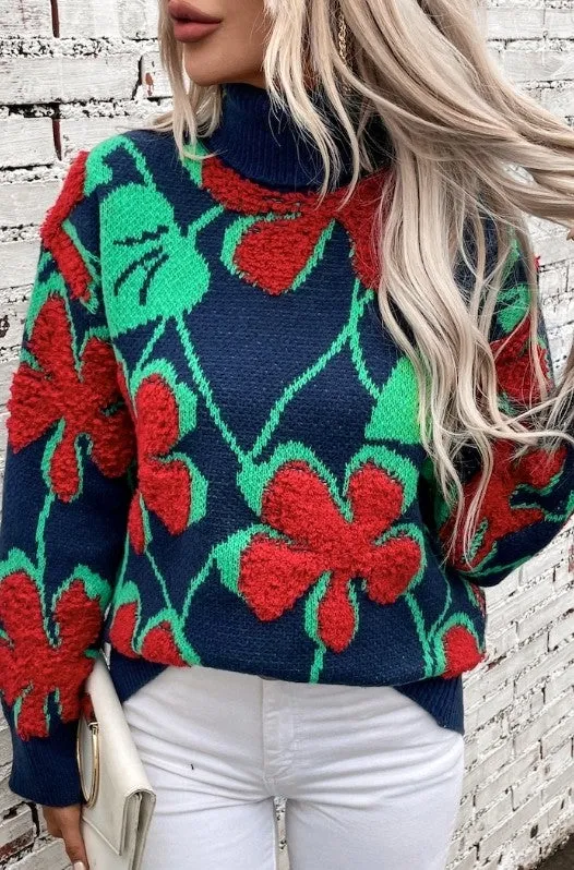 Floral knit turtleneck sweater sold by Charming Charlie