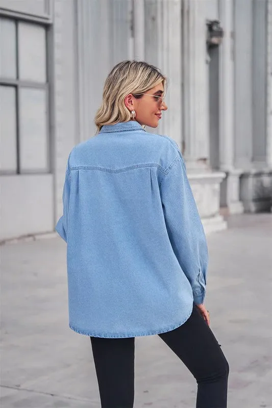 Denim long sleeve top sold by Charming Charlie