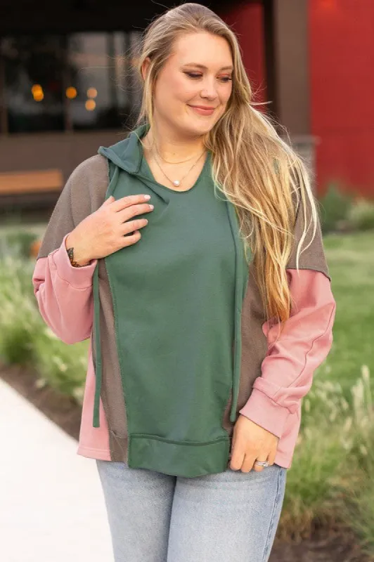 Breen Plus Size Colorblock Patchwork V Neck Hoodie sold by Charming Charlie
