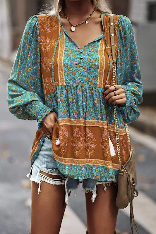 Printed long sleeve blouse sold by Charming Charlie product image thumbnail 3