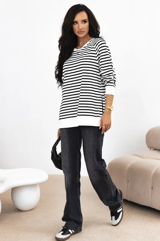 Stripe Raglan Sleeve Side Slits Loose Sweatshirt sold by Charming Charlie product image thumbnail 4