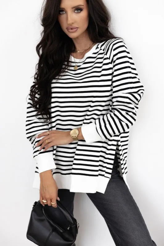 Stripe Raglan Sleeve Side Slits Loose Sweatshirt sold by Charming Charlie