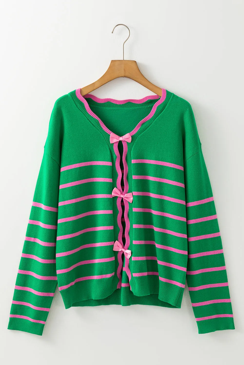 Bow Striped V-Neck Long Sleeve Cardigan sold by Charming Charlie product image thumbnail 3